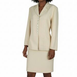 Le Suit Skirt Suit Size 16 Yellow Iridescent Buttons Blazer Textured Kick Pleat